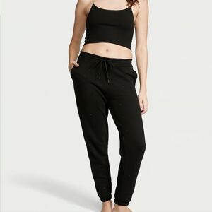NWT Victoria's Secret Black Cotton Fleece Gym Pants Size Medium